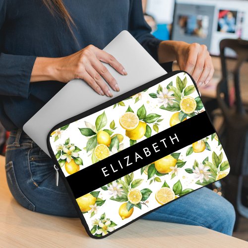 Lemon Pattern Lemon Flowers Leaves Your Name Laptop Sleeve