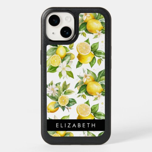 Lemon Pattern Lemon Flowers Leaves Your Name OtterBox iPhone 14 Case