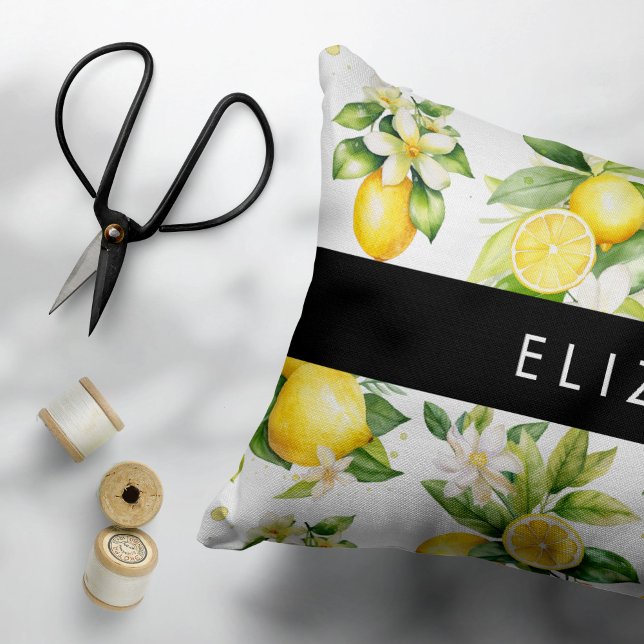 Lemon Pattern, Lemon Flowers, Leaves, Your Name Pet Bed (Creator Uploaded)