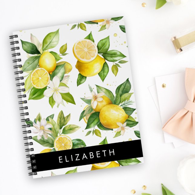 Lemon Pattern, Lemon Flowers, Leaves, Your Name Planner (Creator Uploaded)