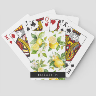 Lemon Pattern, Lemon Flowers, Leaves, Your Name Poker Cards