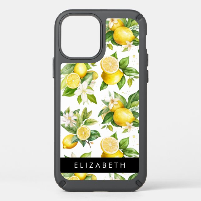 Lemon Pattern, Lemon Flowers, Leaves, Your Name Speck iPhone 12 Case (Front)