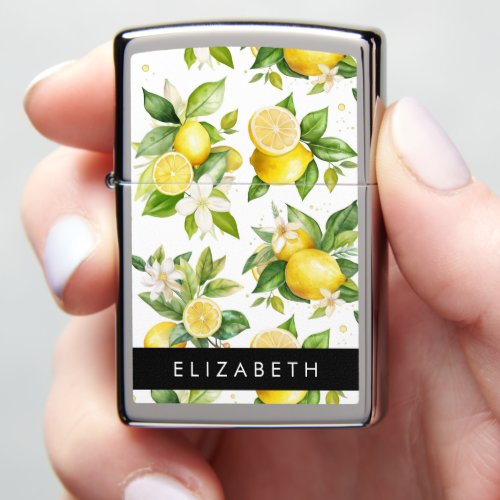 Lemon Pattern Lemon Flowers Leaves Your Name Zippo Lighter