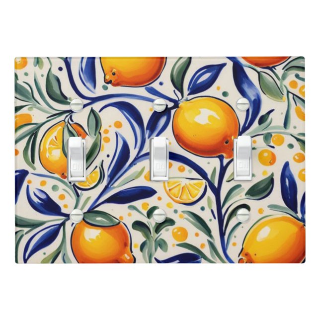 Lemon pattern Mediterranean Italian Citrus Fruit Light Switch Cover (In Situ)