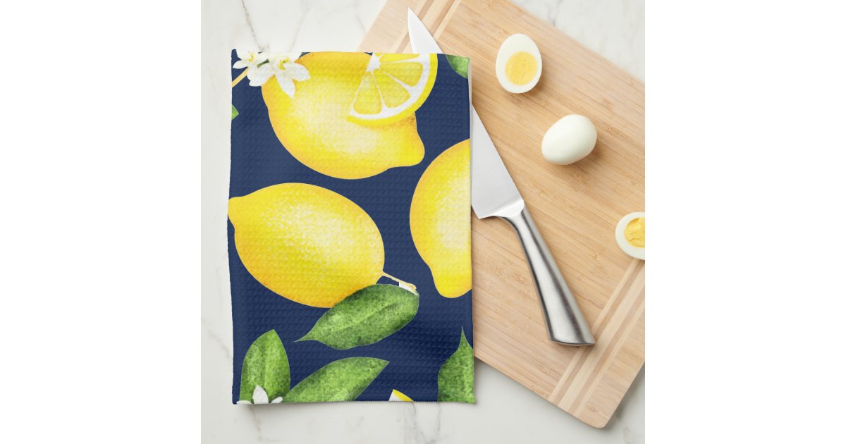 Lemon Pattern Navy Blue Kitchen Towel