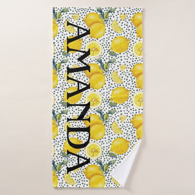 Lemon Pattern Personalized Name Bath Towel (Bath Towel)