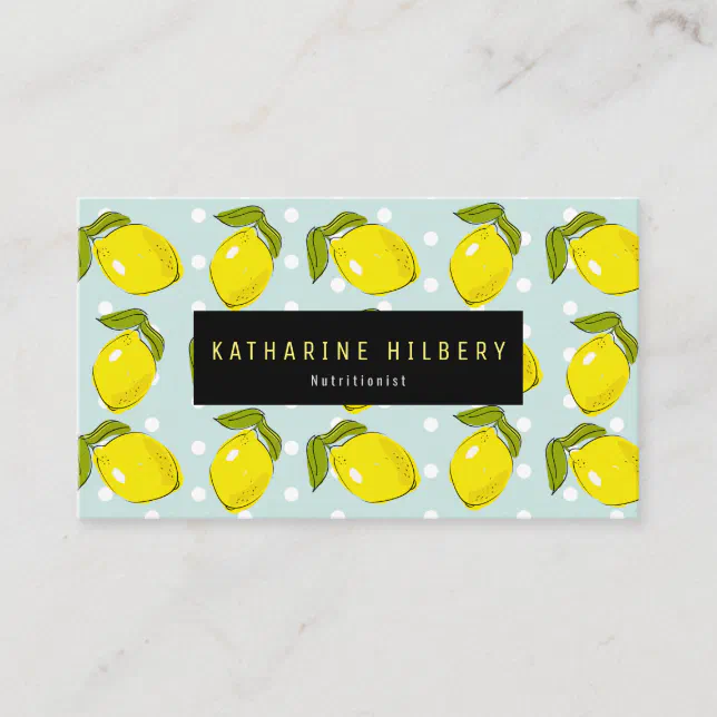 Lemon Pattern Polka Dot Pale Blue Business Card | Zazzle