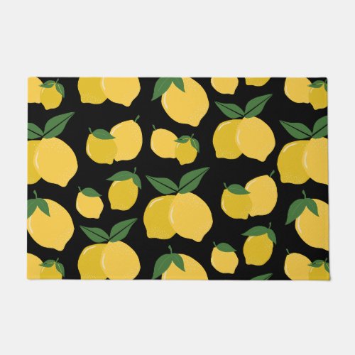 Lemon Pattern Retro Fruit Yellow On Black Doormat