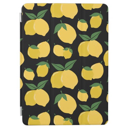 Lemon Pattern Retro Fruit Yellow On Black iPad Air Cover