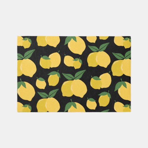 Lemon Pattern Retro Fruit Yellow On Black Rug