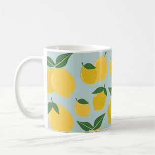 Lemon Pattern Retro Fruit Yellow On Green Coffee Mug
