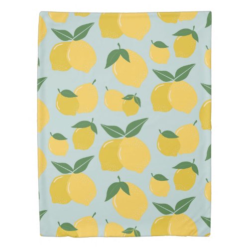 Lemon Pattern Retro Fruit Yellow On Green Duvet Cover