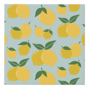 Lemon Pattern Retro Fruit Yellow On Green Faux Canvas Print