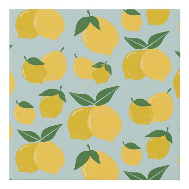 Lemon Pattern Retro Fruit Yellow On Green Faux Canvas Print (Front)