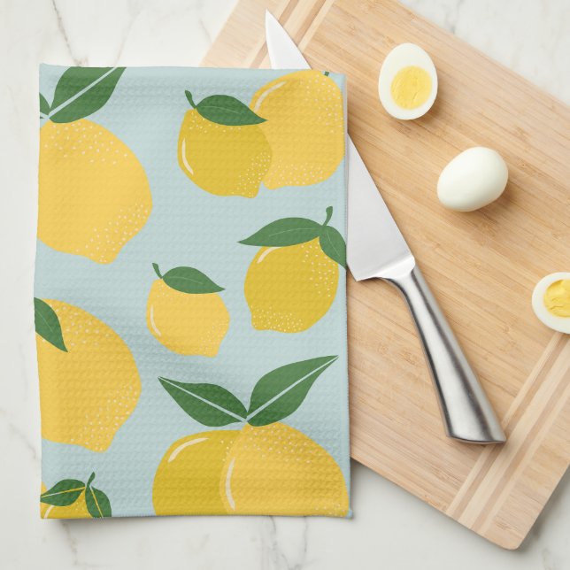 Lemon Pattern Retro Fruit Yellow On Green Kitchen Towel (Quarter Fold)