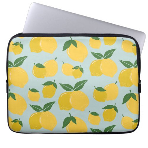 Lemon Pattern Retro Fruit Yellow On Green Laptop Sleeve