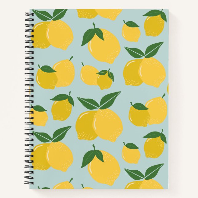 Lemon Pattern Retro Fruit Yellow On Green Notebook (Front)