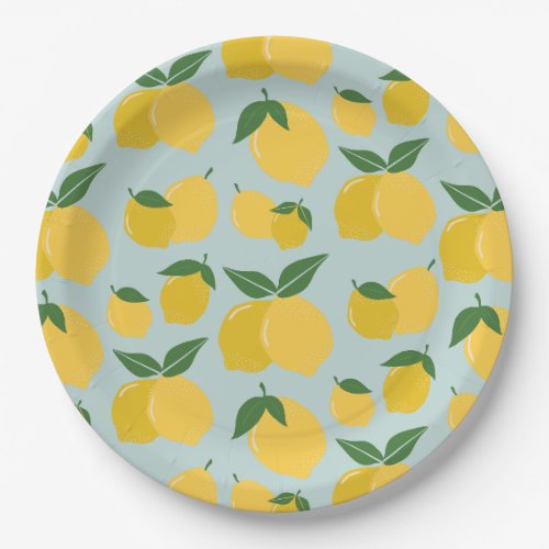 Lemon Pattern Retro Fruit Yellow On Green Paper Plates