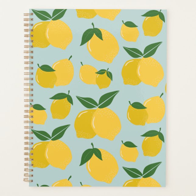 Lemon Pattern Retro Fruit Yellow On Green Planner (Front)