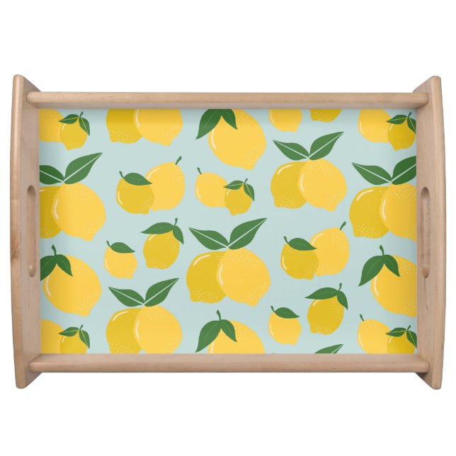 Lemon Pattern Retro Fruit Yellow On Green Serving Tray (Front)