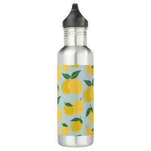 Lemon Pattern Retro Fruit Yellow On Green Stainless Steel Water Bottle