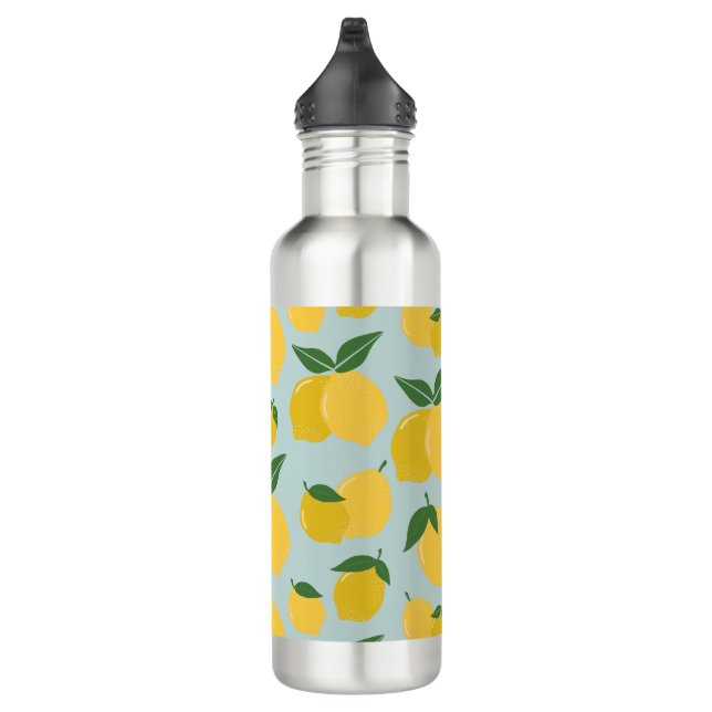Lemon Pattern Retro Fruit Yellow On Green Stainless Steel Water Bottle (Right)