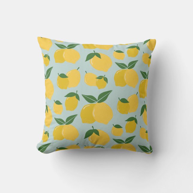 Lemon Pattern Retro Fruit Yellow On Green Throw Pillow (Front)