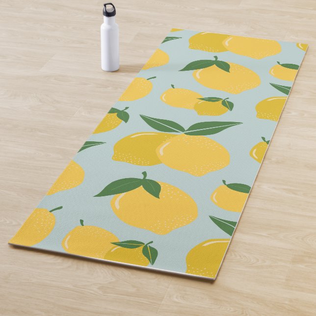 Lemon Pattern Retro Fruit Yellow On Green Yoga Mat (In Situ)