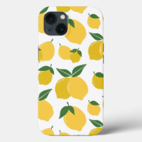 Lemon Pattern Retro Fruit Yellow On White