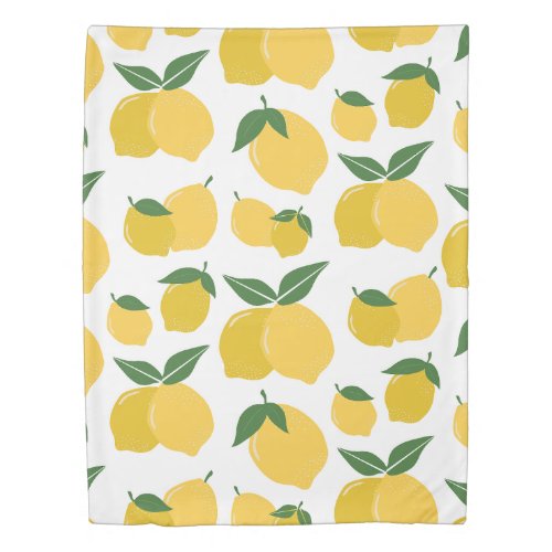Lemon Pattern Retro Fruit Yellow On White Duvet Cover