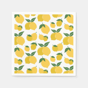 Lemon Pattern Retro Fruit Yellow On White Napkins