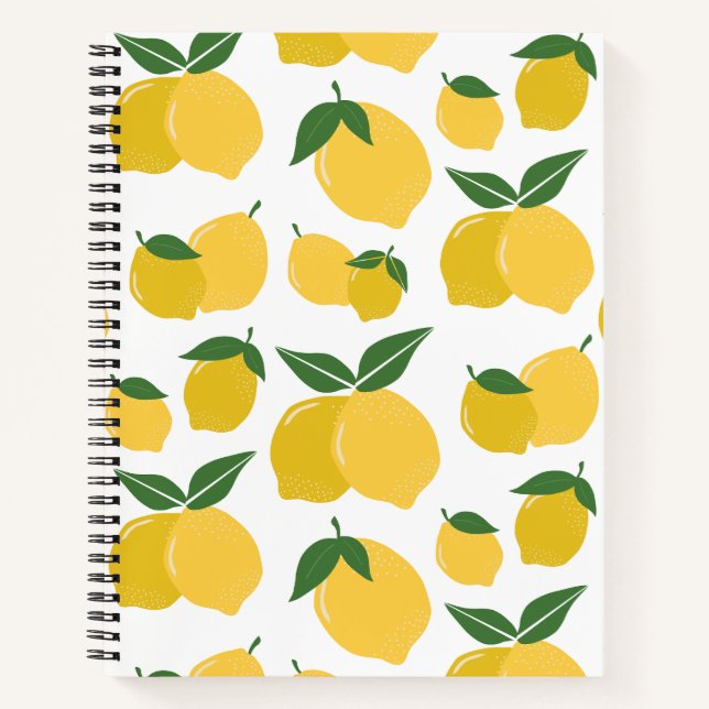 Lemon Pattern Retro Fruit Yellow On White Notebook (Front)