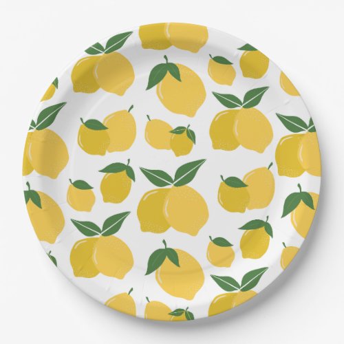 Lemon Pattern Retro Fruit Yellow On White Paper Plates