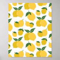 Lemon Pattern Retro Fruit Yellow On White