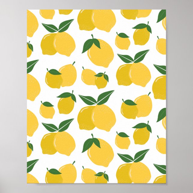 Lemon Pattern Retro Fruit Yellow On White Poster (Front)