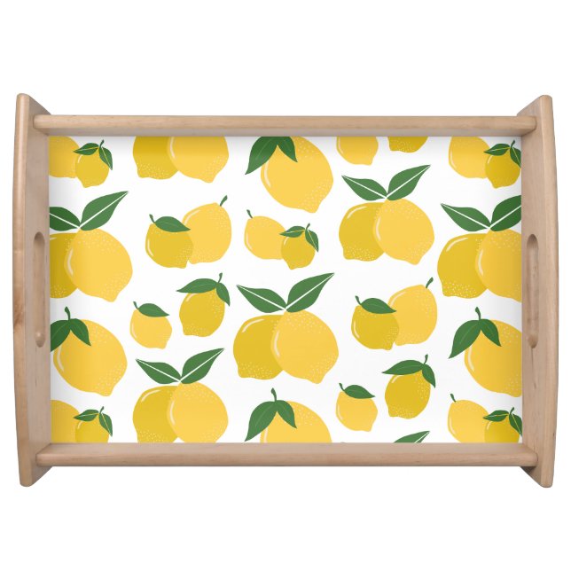 Lemon Pattern Retro Fruit Yellow On White Serving Tray (Front)