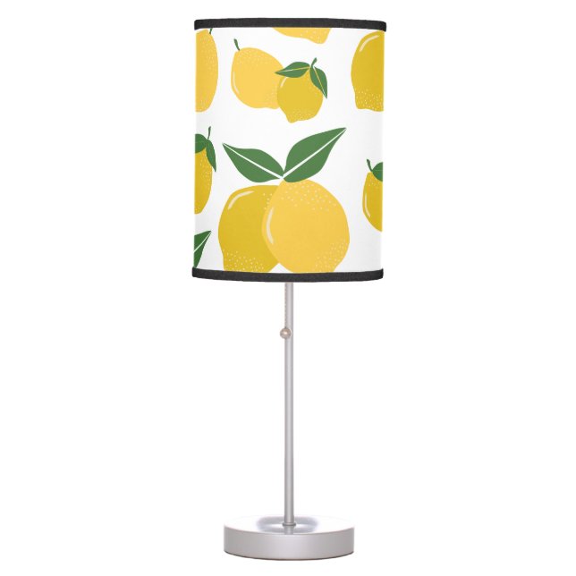 Lemon Pattern Retro Fruit Yellow On White Table Lamp (Front)