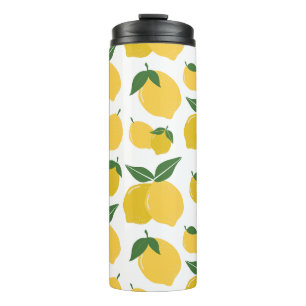 Lemon Pattern Retro Fruit Yellow On White Thermal Tumbler