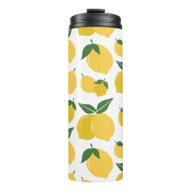 Lemon Pattern Retro Fruit Yellow On White Thermal Tumbler (Front)