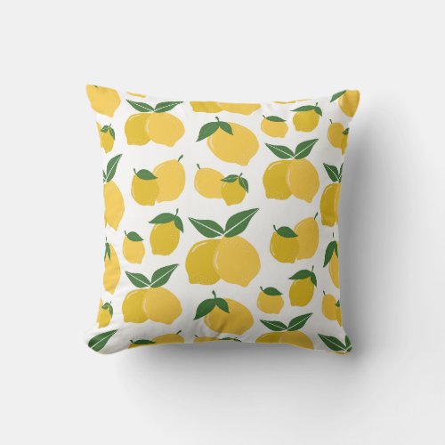 Lemon Pattern Retro Fruit Yellow On White Throw Pillow