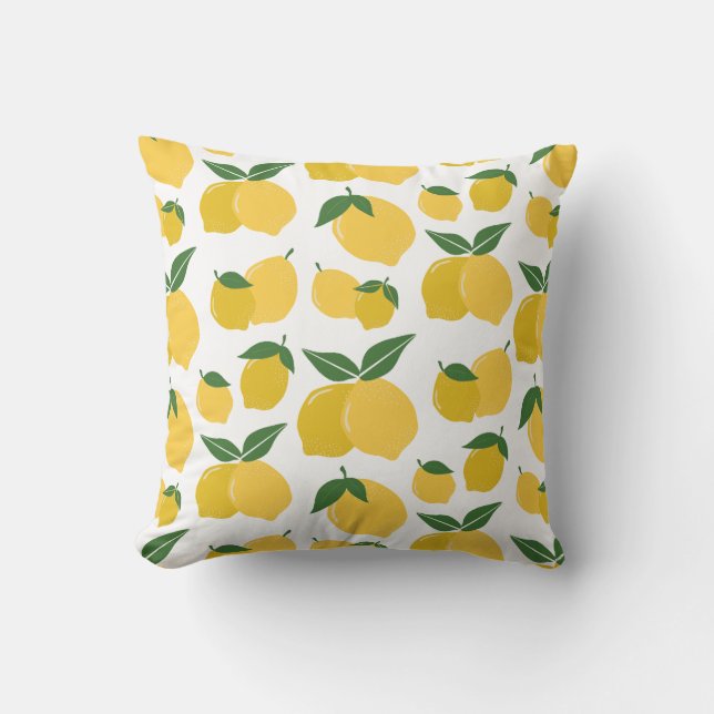 Lemon Pattern Retro Fruit Yellow On White Throw Pillow (Front)