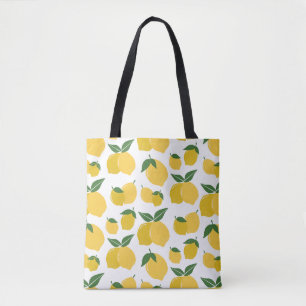 Lemon Pattern Retro Fruit Yellow On White Tote Bag
