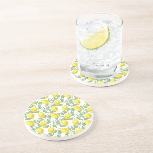 Lemon Pattern Round Sandstone Coaster