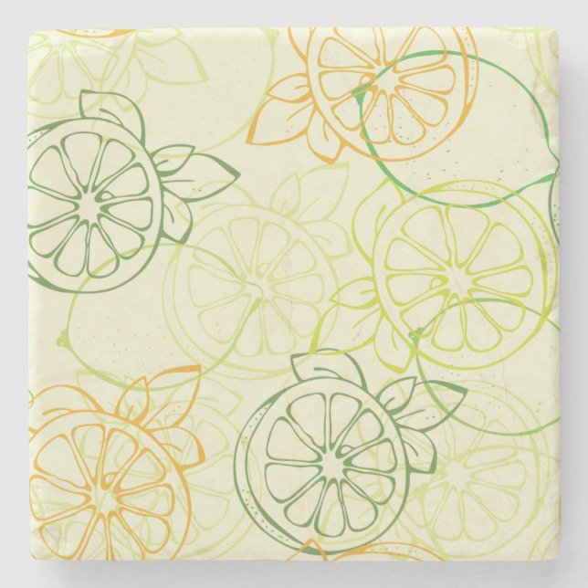 Lemon Pattern Stone Coaster (Front)