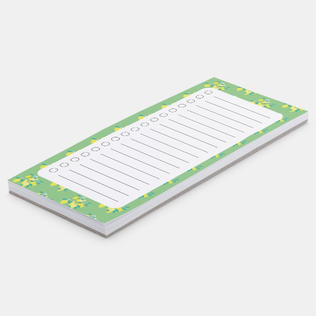 Lemon pattern to-do list | green notepad (Angled)