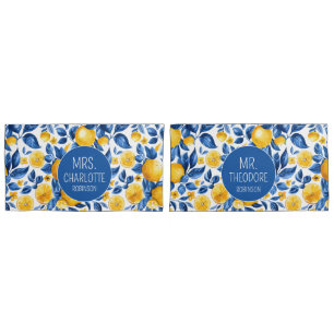 Lemon Pattern Tropical Fruit Custom Couple Name Pillow Case