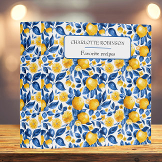 Lemon Pattern Tropical Fruit Personalized Name 3 Ring Binder