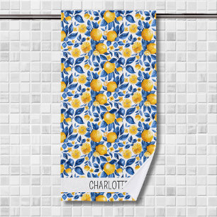 Lemon Pattern Tropical Fruit Personalized Name Bath Towel
