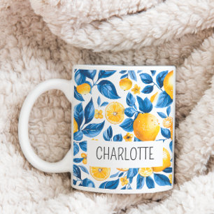 Lemon Pattern Tropical Fruit Personalized Name Coffee Mug