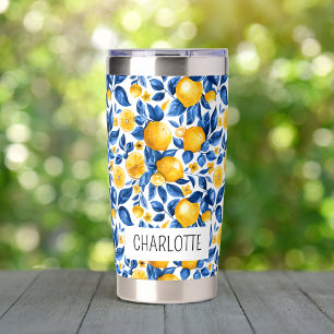 Lemon Pattern Tropical Fruit Personalized Name Insulated Tumbler